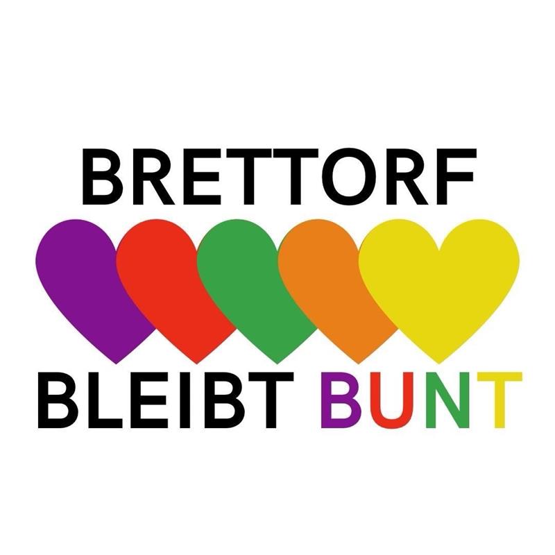 Brettorf bleibt bunt – Logo mit fünf bunten Herzen